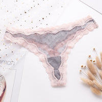 Sexy Lace Women's Transparent Mesh Patchwork Contrasting Color Thong Pants