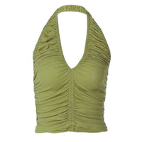 Women's Deep-V Halter-neck Backless Pleated Slim-fit Vest