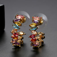 Colorful Zircon Copper C-shaped Earrings With Zircon Inlays