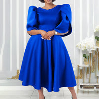 Womens Round-Neck High-Waist Full-Skirted Evening Dress