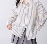 Korean College Style Texture Striped Shirt For Women