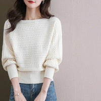 Autumn And Winter Boat Collar Loose-fitting Batwing Sleeve Shirt Knitted Top