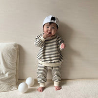 Baby Striped Long Sleeve Sweater Big PP Trousers Sportswear 2piece Suit