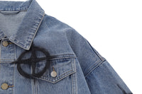 Dark Cross Graffiti Patterned Denim Jacket