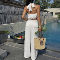Fashionable Solid-Color Suit Top And Pants Two-Piece Womens Outfit