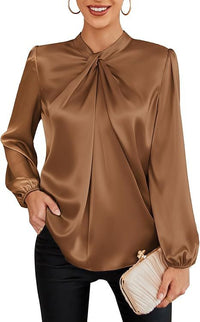 Womens Professional Office Lady Satin Blouse With A Stylish