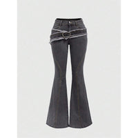 Punk-style Vintage Metal Heart-shaped Belt Frayed-edge Jeans