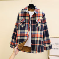 Fleece-Lined Thickened Plus-Size Plaid Shirt For Women