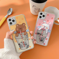 Cartoon mobile phone case with quicksand drink