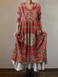 Womens Fashion Off-Shoulder Printed Three-Quarter Sleeve Swing Dress