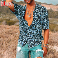 Men's Fashion Leopard Print Short Sleeve Shirt Casual Top