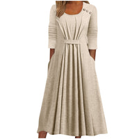 Womens Casual Crew-Neck Solid-Color Dress