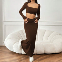 Womens Simple Elegant Fashionable Two-Piece Set Cropped Top And Long Skirt