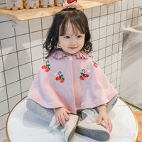 Children's sweet strawberry embroidered hooded cloak