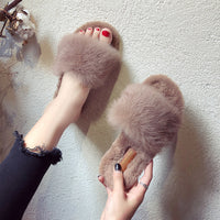 Fashionable Korean Style Plush Slippers For Women Outside Wear Flip Flops