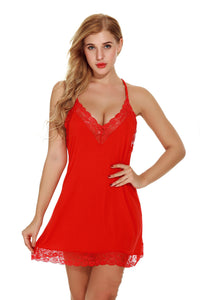 Sexy Transparent Lace Mesh Nightdress Women