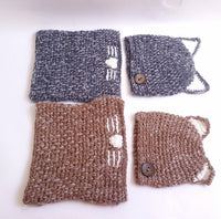 Knit hat children's animal cat ears set hat hand-knitted warm neck bonnet