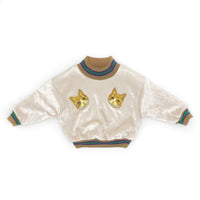 Three-color gold silk ribbed embroidery cat sweatshirt