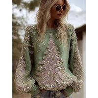 Womens Christmas Top Crew-neck Sweater In Faux Wool