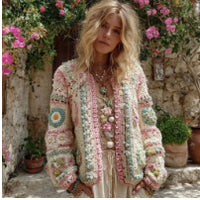 Womens Knitted Cardigan With Digital Print Pattern