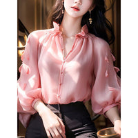 Three-dimensional Petals Solid Color Lantern Sleeve Top Slimming Shirt