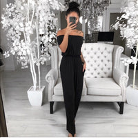 One-line neck slim short-sleeved stitching jumpsuit