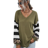 Striped stitching long-sleeved T-shirt women