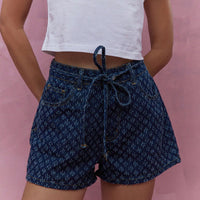Casual Straight-leg Crocheted Lace Denim Shorts