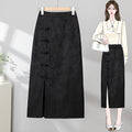 New Chinese-style Traditional Frog-button Retro Jacquard High-waisted Slimming Skirt
