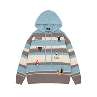 Autumn Retro  Pattern Colorful Stripes Hooded Cardigan