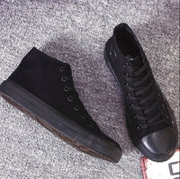 Spring and autumn men's canvas shoes students high-top flat shoes casual shoes black and white cloth shoes women couples with Korean version of the shoes