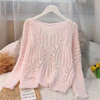 Women's Sweater Pullover Loose Autumn Clothing Retro Twist Hollow Top Short