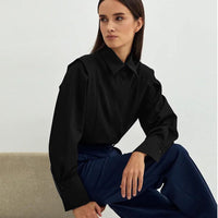 Niche European, American And French Style Commuter Right-angle Shoulder Slimming Shirt Women's Long Sleeve Stitching Sense