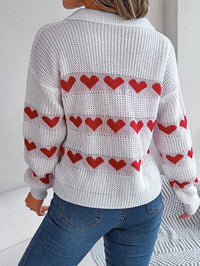 Women Casual V-Neck Lantern Sleeve Color Block Heart Pullover Sweater