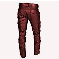 Fashion Solid Color PU Strap Casual Men's Leather Pants