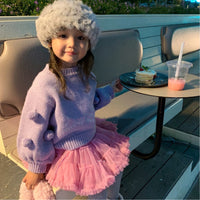 Girls' Pullover Spring And Autumn New Children's Western Style Baby Girl Pink Lantern Sleeve Fur Ball Sweater