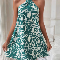 Women's Halterneck Printed Skirt Sleeveless Dress