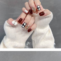 Pure Hand Drawing Autumn Warm Chocolate Black And White Diamond Lattice Oval Wear Armor