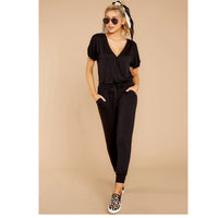 V-neck and waist jumpsuit