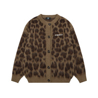 Retro Personalized Leopard Print Knitted Sweater Cardigan