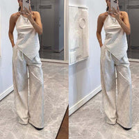 Off-shoulder Striped Irregular Top And Pants Two-piece Set