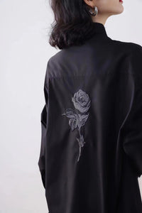 Vintage Rose Embroidered Shirt Coat Women's Casual Long-sleeved Top
