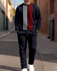 Fashion Line Printing Men's Round Neck Suit