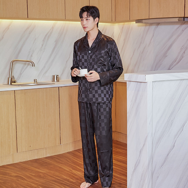 Men's Imitation Silk Spot Thin Pajamas Dad Home Service