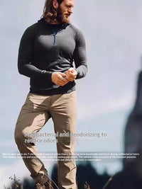 Gray Shell Quick-Dry Half-Zip Mens Outdoor Wool Long-Sleeve
