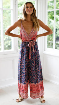 Europe and the United States spring and summer EBAY hot sale jumpsuit sexy sling straps waist print jumpsuit ZC3075