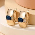 Simple And Stylish Rectangular Gemstone Copper Earrings Inlaid With Zirconia