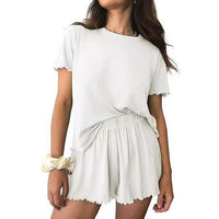 Relaxed Casual Cre Neck Short Sleeve Top And Shorts Set