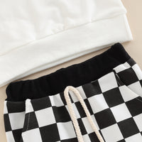 Children's Casual Sweater Suit Checkerboard Long Sleeved Trousers