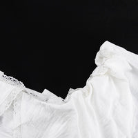 Square Neck Tie-up Lace-trimmed Crop Shirt